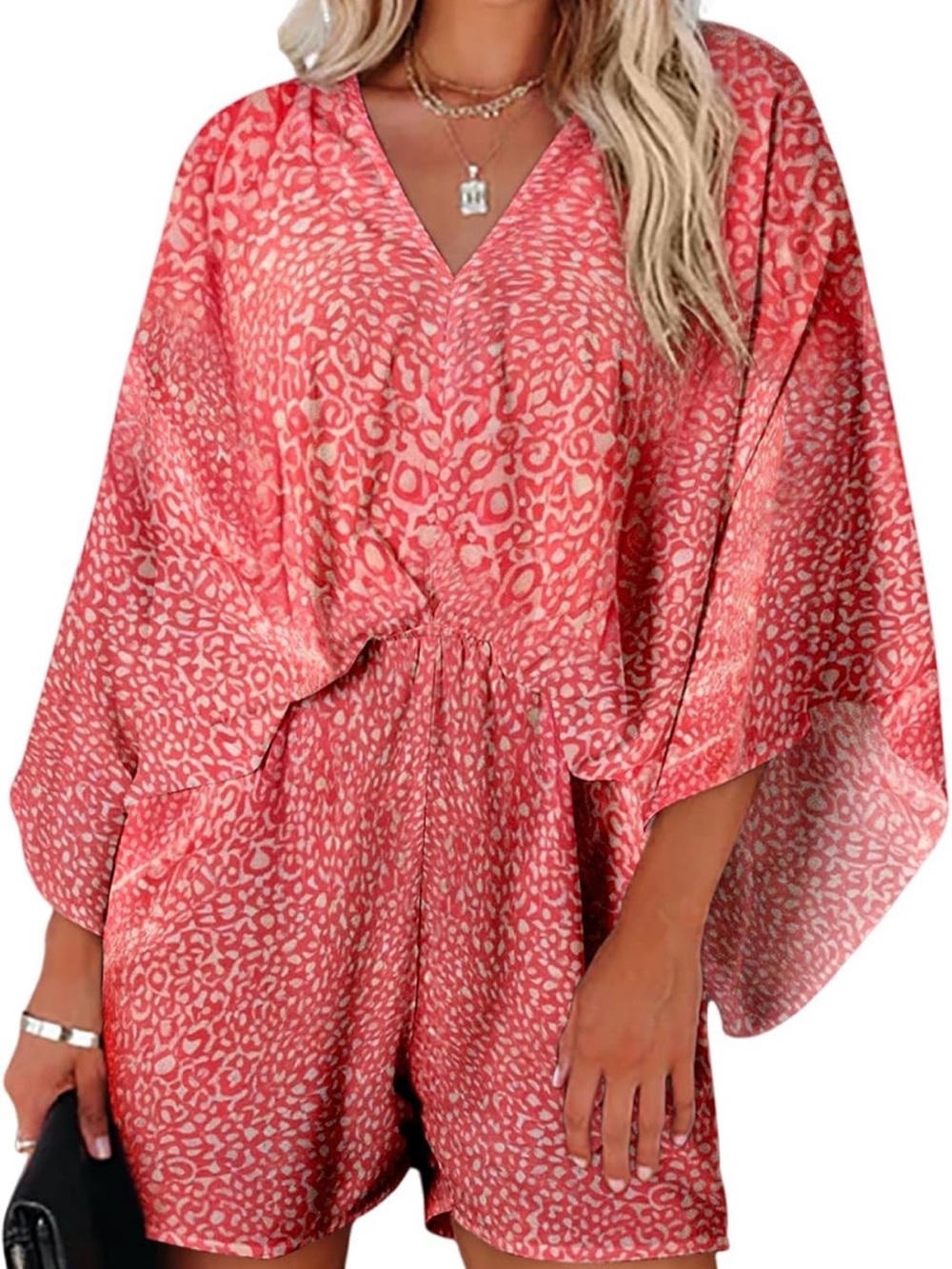Coral Printed V-Neck Romper